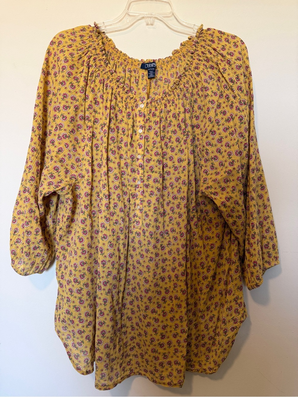 Chaps Yellow Floral Peasant Tunic